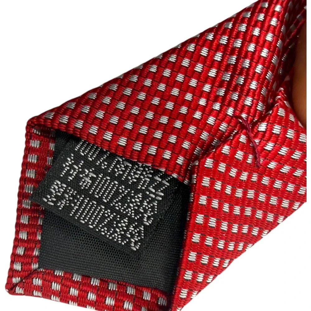 Ermenegildo Zegna Silk Tie Red White Micro Check Geometric Made in Italy Used